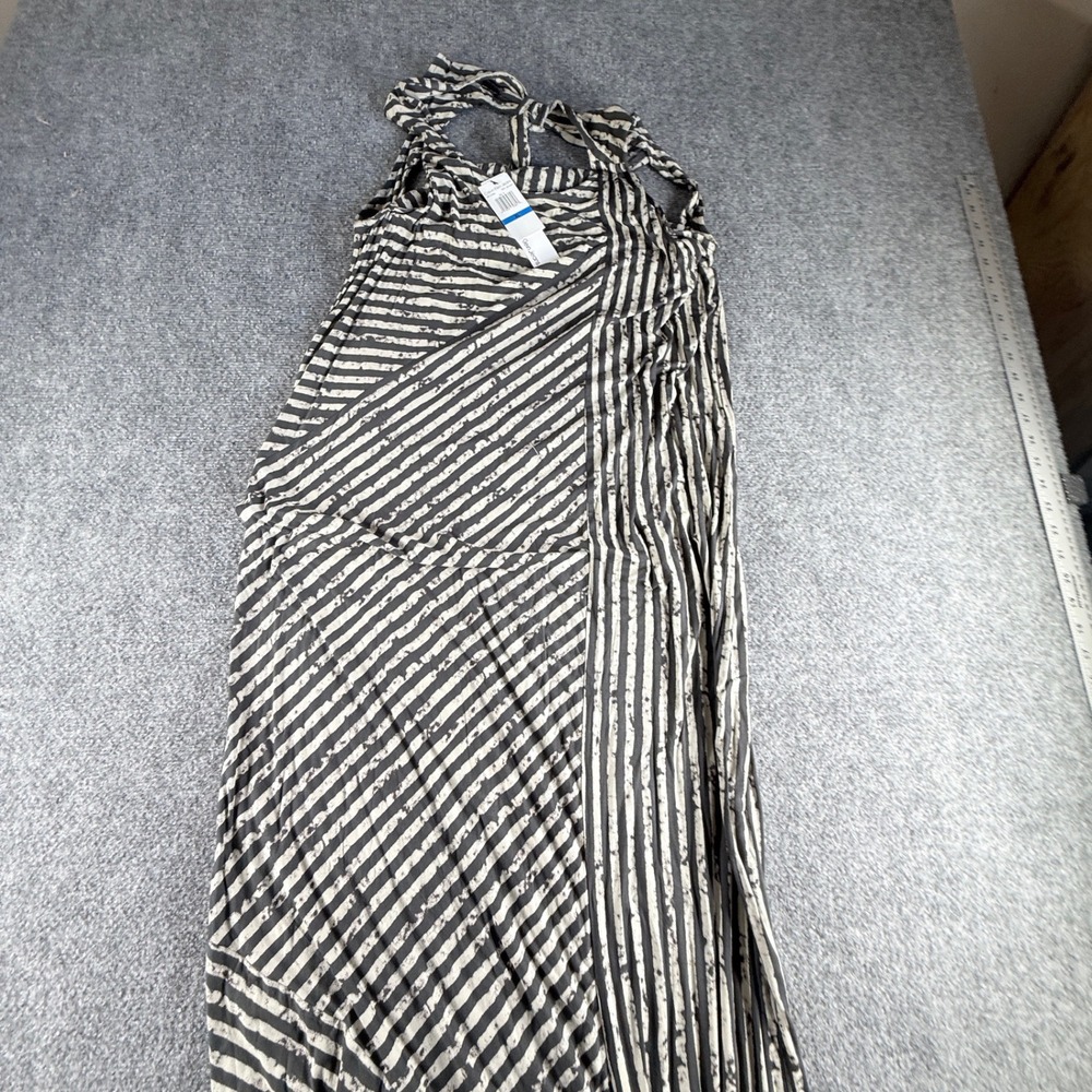 Calvin Klein Jeans Womens XL Gray Striped Halter Maxi Dress WF21G06 NEW